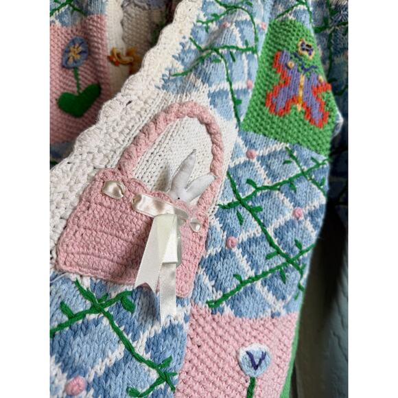 Rare Vintage 1993 Eagle's Eye Easter Spring Embroidered Cardigan, Small - Picture 6 of 9